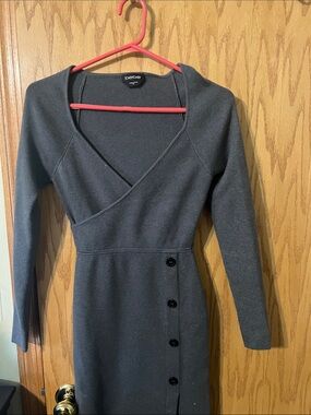 bebe Charcoal Gray Wrap Knit Long-Sleeve Dress